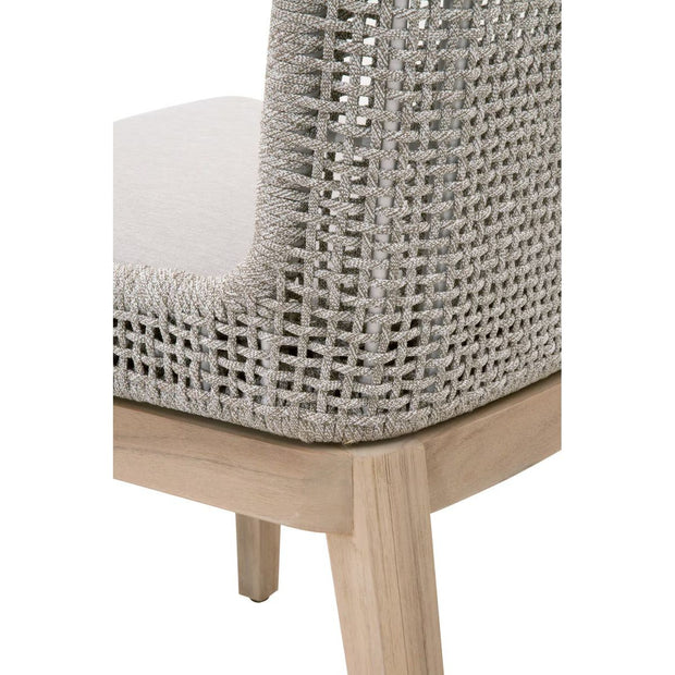 Essentials For Living Mesh Outdoor Dining Chair ~ Taupe & White Flat Rope, Gray Teak, Performance Pumice