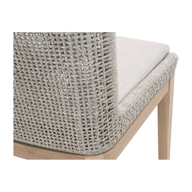 Essentials For Living Mesh Outdoor Dining Chair ~ Taupe & White Flat Rope, Gray Teak, Performance Pumice