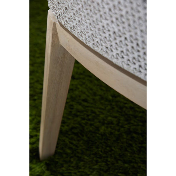 Essentials For Living Mesh Outdoor Dining Chair ~ Taupe & White Flat Rope, Gray Teak, Performance Pumice