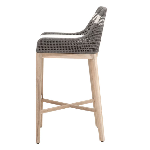 Essentials For Living Tapestry Outdoor Barstool ~ Dove Flat Rope, White Speckle Stripe, Performance White Speckle, Gray Teak