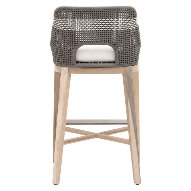 Essentials For Living Tapestry Outdoor Barstool ~ Dove Flat Rope, White Speckle Stripe, Performance White Speckle, Gray Teak