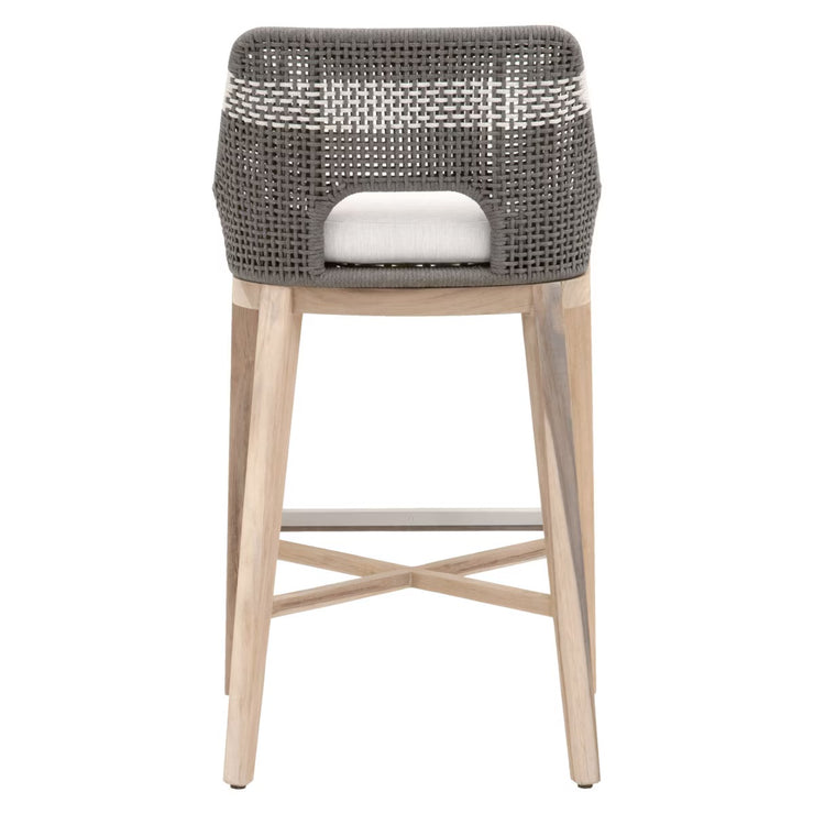 Essentials For Living Tapestry Outdoor Barstool ~ Dove Flat Rope, White Speckle Stripe, Performance White Speckle, Gray Teak
