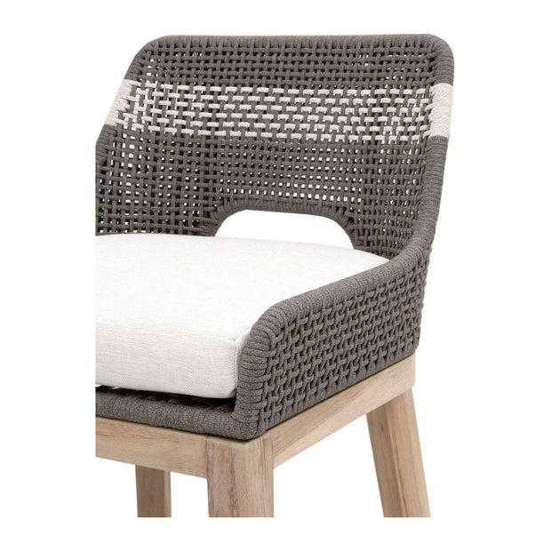 Essentials For Living Tapestry Outdoor Barstool ~ Dove Flat Rope, White Speckle Stripe, Performance White Speckle, Gray Teak