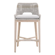 Essentials For Living Tapestry Outdoor Barstool ~ Taupe & White Flat Rope, Taupe Stripe, Performance Pumice, Gray Teak