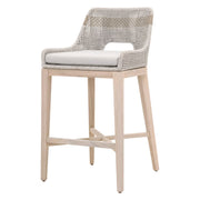 Essentials For Living Tapestry Outdoor Barstool ~ Taupe & White Flat Rope, Taupe Stripe, Performance Pumice, Gray Teak