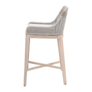 Essentials For Living Tapestry Outdoor Barstool ~ Taupe & White Flat Rope, Taupe Stripe, Performance Pumice, Gray Teak