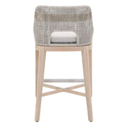 Essentials For Living Tapestry Outdoor Barstool ~ Taupe & White Flat Rope, Taupe Stripe, Performance Pumice, Gray Teak