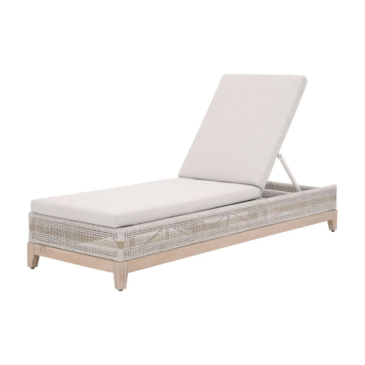 Essentials For Living Tapestry Outdoor Chaise Lounge ~ Taupe & White Flat Rope, Taupe Stripe, Performance Pumice, Gray Teak