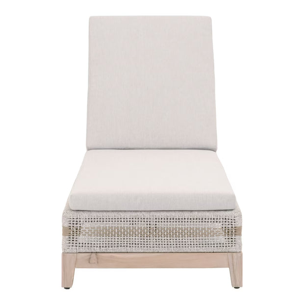 Essentials For Living Tapestry Outdoor Chaise Lounge ~ Taupe & White Flat Rope, Taupe Stripe, Performance Pumice, Gray Teak