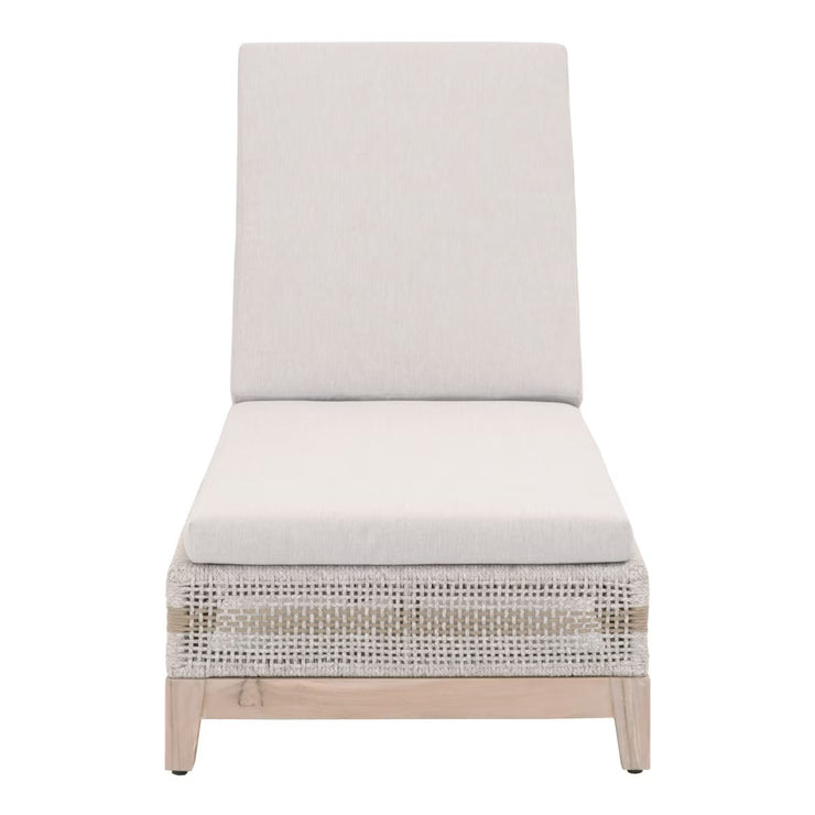 Essentials For Living Tapestry Outdoor Chaise Lounge ~ Taupe & White Flat Rope, Taupe Stripe, Performance Pumice, Gray Teak