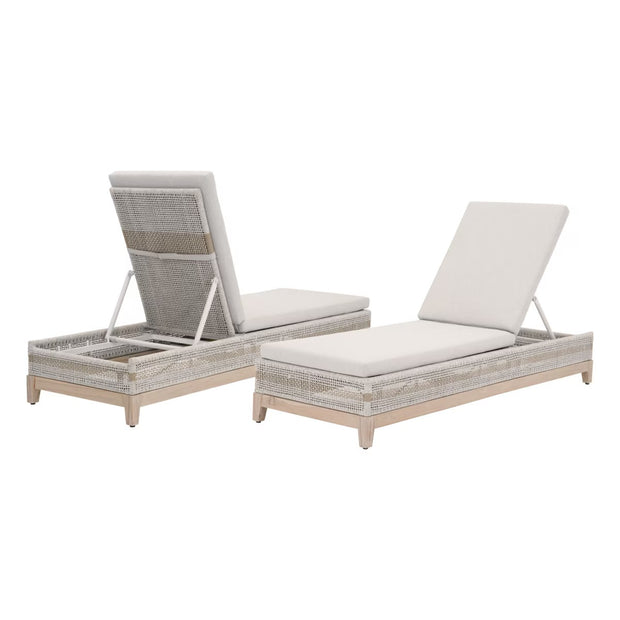 Essentials For Living Tapestry Outdoor Chaise Lounge ~ Taupe & White Flat Rope, Taupe Stripe, Performance Pumice, Gray Teak