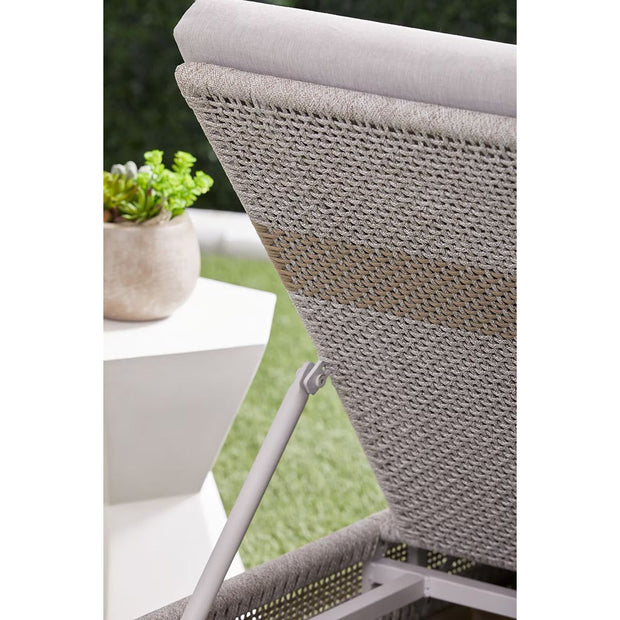 Essentials For Living Tapestry Outdoor Chaise Lounge ~ Taupe & White Flat Rope, Taupe Stripe, Performance Pumice, Gray Teak