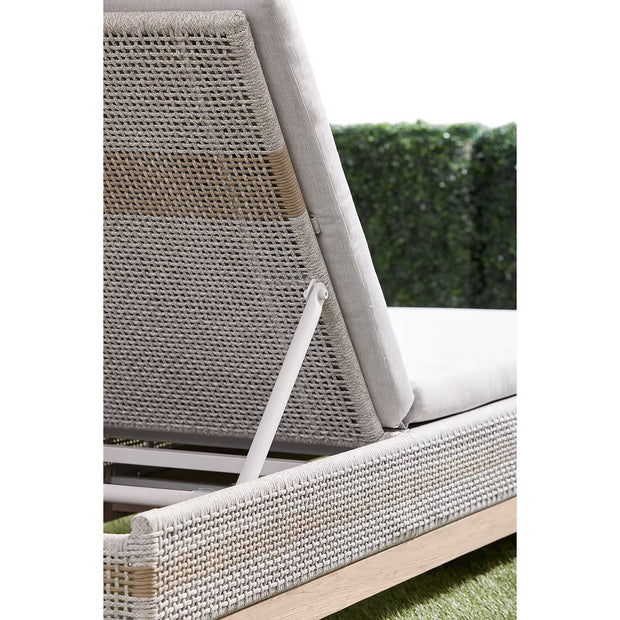 Essentials For Living Tapestry Outdoor Chaise Lounge ~ Taupe & White Flat Rope, Taupe Stripe, Performance Pumice, Gray Teak