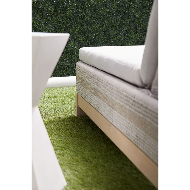 Essentials For Living Tapestry Outdoor Chaise Lounge ~ Taupe & White Flat Rope, Taupe Stripe, Performance Pumice, Gray Teak