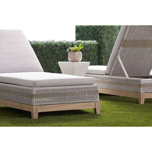 Essentials For Living Tapestry Outdoor Chaise Lounge ~ Taupe & White Flat Rope, Taupe Stripe, Performance Pumice, Gray Teak
