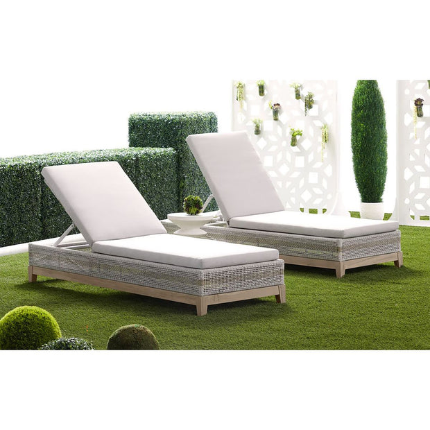 Essentials For Living Tapestry Outdoor Chaise Lounge ~ Taupe & White Flat Rope, Taupe Stripe, Performance Pumice, Gray Teak
