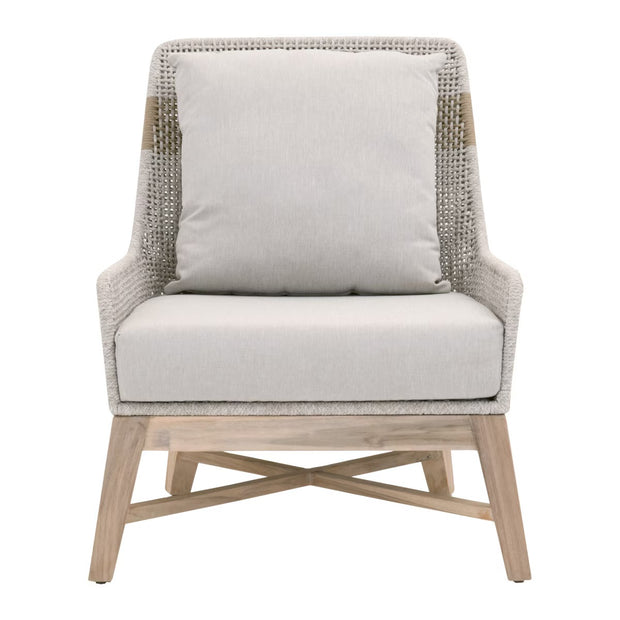 Essentials For Living Tapestry Outdoor Club Chair ~ Taupe & White Flat Rope, Taupe Stripe, Performance Pumice, Gray Teak