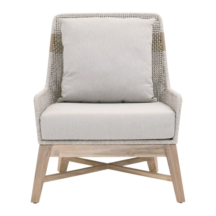 Essentials For Living Tapestry Outdoor Club Chair ~ Taupe & White Flat Rope, Taupe Stripe, Performance Pumice, Gray Teak
