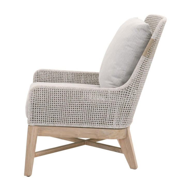 Essentials For Living Tapestry Outdoor Club Chair ~ Taupe & White Flat Rope, Taupe Stripe, Performance Pumice, Gray Teak