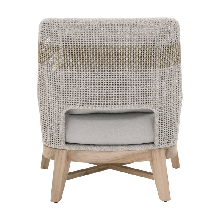 Essentials For Living Tapestry Outdoor Club Chair ~ Taupe & White Flat Rope, Taupe Stripe, Performance Pumice, Gray Teak