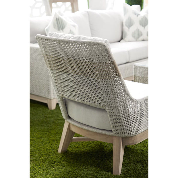 Essentials For Living Tapestry Outdoor Club Chair ~ Taupe & White Flat Rope, Taupe Stripe, Performance Pumice, Gray Teak
