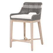 Essentials For Living Tapestry Outdoor Counter Stool ~ Dove Flat Rope, White Speckle Stripe, Performance White Speckle, Gray Teak