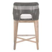 Essentials For Living Tapestry Outdoor Counter Stool ~ Dove Flat Rope, White Speckle Stripe, Performance White Speckle, Gray Teak