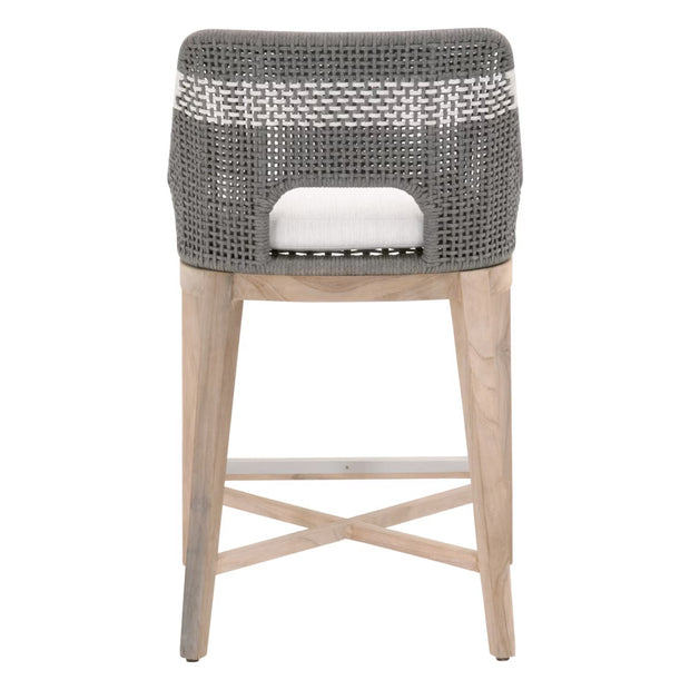 Essentials For Living Tapestry Outdoor Counter Stool ~ Dove Flat Rope, White Speckle Stripe, Performance White Speckle, Gray Teak