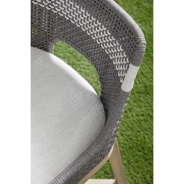 Essentials For Living Tapestry Outdoor Counter Stool ~ Dove Flat Rope, White Speckle Stripe, Performance White Speckle, Gray Teak