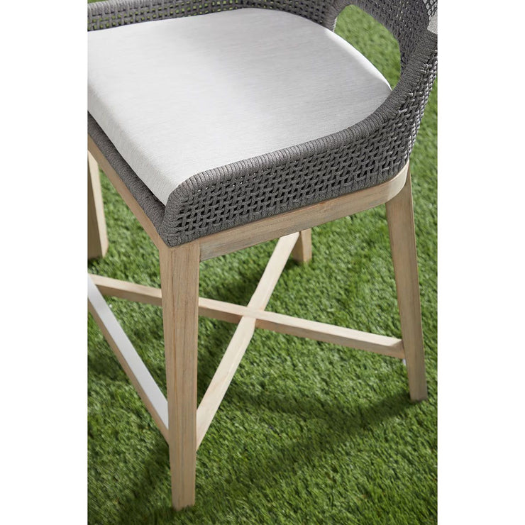 Essentials For Living Tapestry Outdoor Counter Stool ~ Dove Flat Rope, White Speckle Stripe, Performance White Speckle, Gray Teak