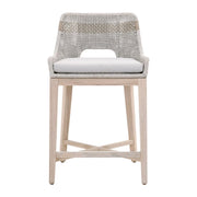Essentials For Living Tapestry Outdoor Counter Stool ~ Taupe & White Flat Rope, Taupe Stripe, Performance Pumice, Gray Teak