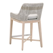 Essentials For Living Tapestry Outdoor Counter Stool ~ Taupe & White Flat Rope, Taupe Stripe, Performance Pumice, Gray Teak