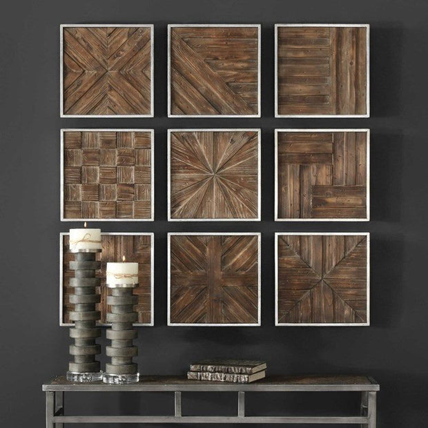 Uttermost Bryndle Set of 9 Distressed Fir Wood Square Wall Panels