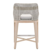 Essentials For Living Tapestry Outdoor Counter Stool ~ Taupe & White Flat Rope, Taupe Stripe, Performance Pumice, Gray Teak