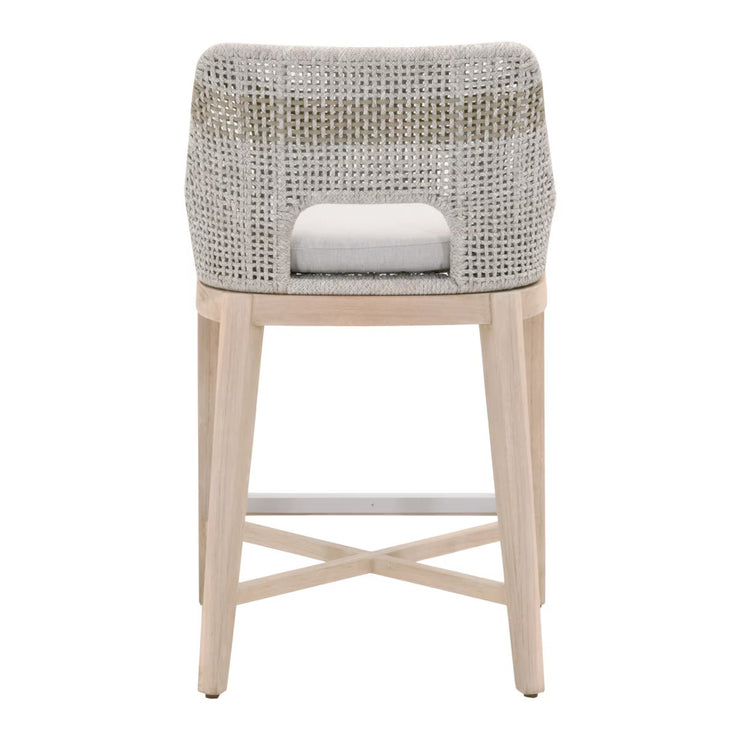 Essentials For Living Tapestry Outdoor Counter Stool ~ Taupe & White Flat Rope, Taupe Stripe, Performance Pumice, Gray Teak