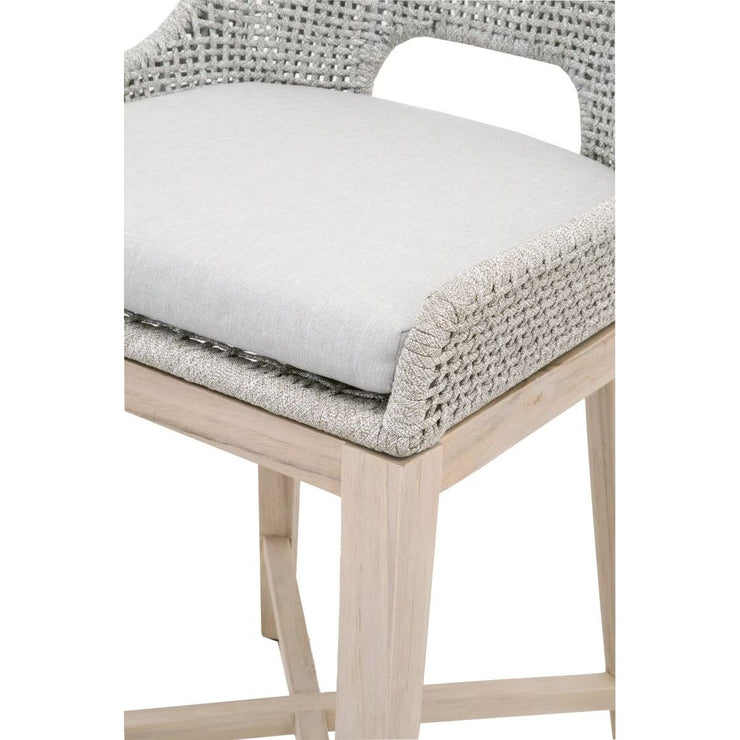 Essentials For Living Tapestry Outdoor Counter Stool ~ Taupe & White Flat Rope, Taupe Stripe, Performance Pumice, Gray Teak
