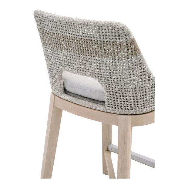 Essentials For Living Tapestry Outdoor Counter Stool ~ Taupe & White Flat Rope, Taupe Stripe, Performance Pumice, Gray Teak
