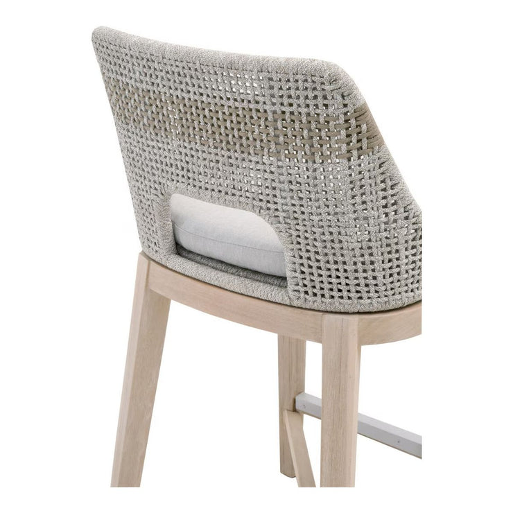 Essentials For Living Tapestry Outdoor Counter Stool ~ Taupe & White Flat Rope, Taupe Stripe, Performance Pumice, Gray Teak