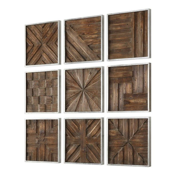 Uttermost Bryndle Set of 9 Distressed Fir Wood Square Wall Panels