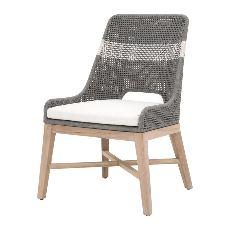Essentials For Living Tapestry Outdoor Dining Chair ~ Dove Flat Rope, White Speckle Stripe, Performance White Speckle, Gray Teak