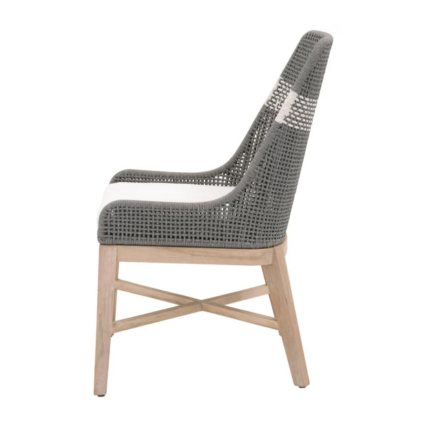 Essentials For Living Tapestry Outdoor Dining Chair ~ Dove Flat Rope, White Speckle Stripe, Performance White Speckle, Gray Teak