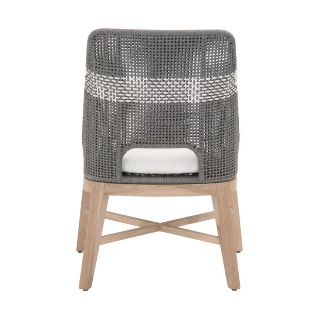 Essentials For Living Tapestry Outdoor Dining Chair ~ Dove Flat Rope, White Speckle Stripe, Performance White Speckle, Gray Teak