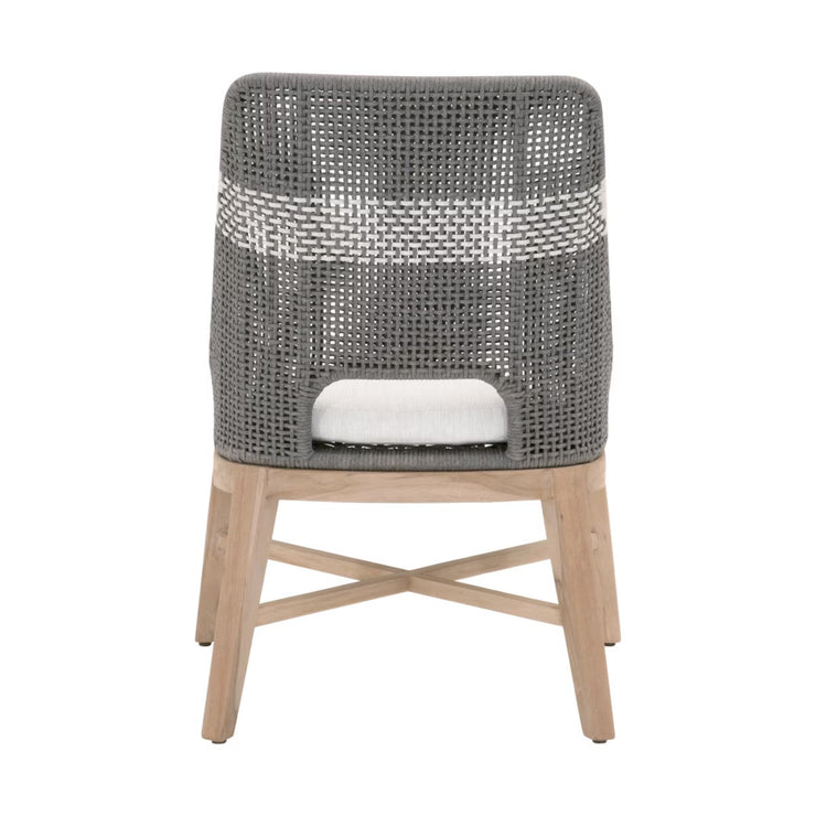 Essentials For Living Tapestry Outdoor Dining Chair ~ Dove Flat Rope, White Speckle Stripe, Performance White Speckle, Gray Teak
