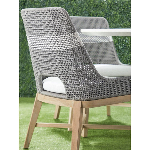 Essentials For Living Tapestry Outdoor Dining Chair ~ Dove Flat Rope, White Speckle Stripe, Performance White Speckle, Gray Teak
