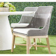 Essentials For Living Tapestry Outdoor Dining Chair ~ Dove Flat Rope, White Speckle Stripe, Performance White Speckle, Gray Teak