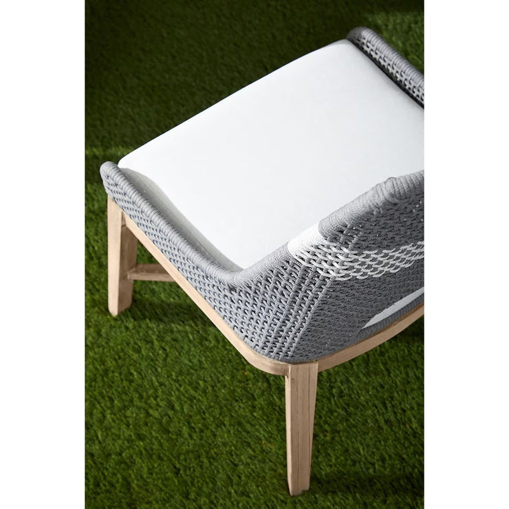 Essentials For Living Tapestry Outdoor Dining Chair ~ Dove Flat Rope, White Speckle Stripe, Performance White Speckle, Gray Teak