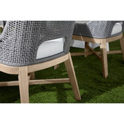 Essentials For Living Tapestry Outdoor Dining Chair ~ Dove Flat Rope, White Speckle Stripe, Performance White Speckle, Gray Teak