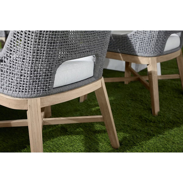 Essentials For Living Tapestry Outdoor Dining Chair ~ Dove Flat Rope, White Speckle Stripe, Performance White Speckle, Gray Teak