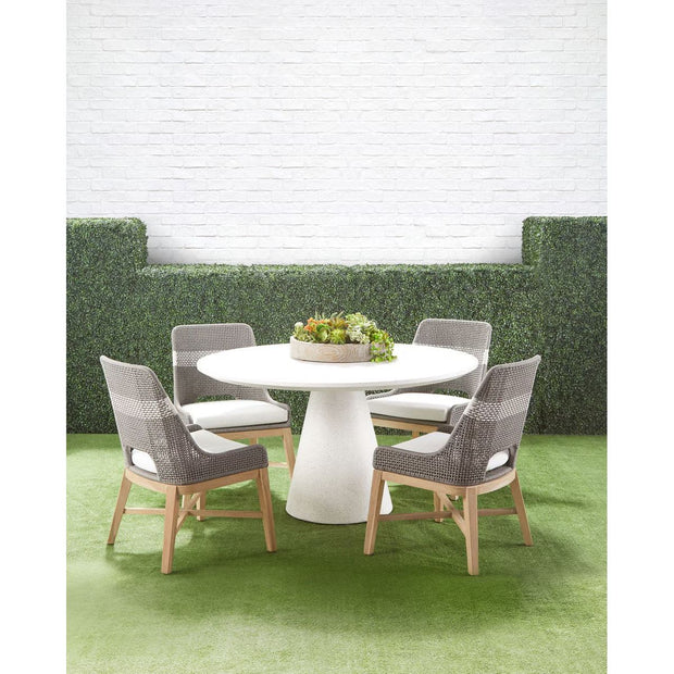 Essentials For Living Tapestry Outdoor Dining Chair ~ Dove Flat Rope, White Speckle Stripe, Performance White Speckle, Gray Teak