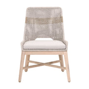 Essentials For Living Tapestry Outdoor Dining Chair ~ Taupe & White Flat Rope, Taupe Stripe, Performance Pumice, Gray Teak